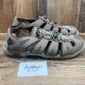 Eddie Bauer Bump Toe Sandals Leather Blakely Brown Bungee Cord Shoes- Womens Siz